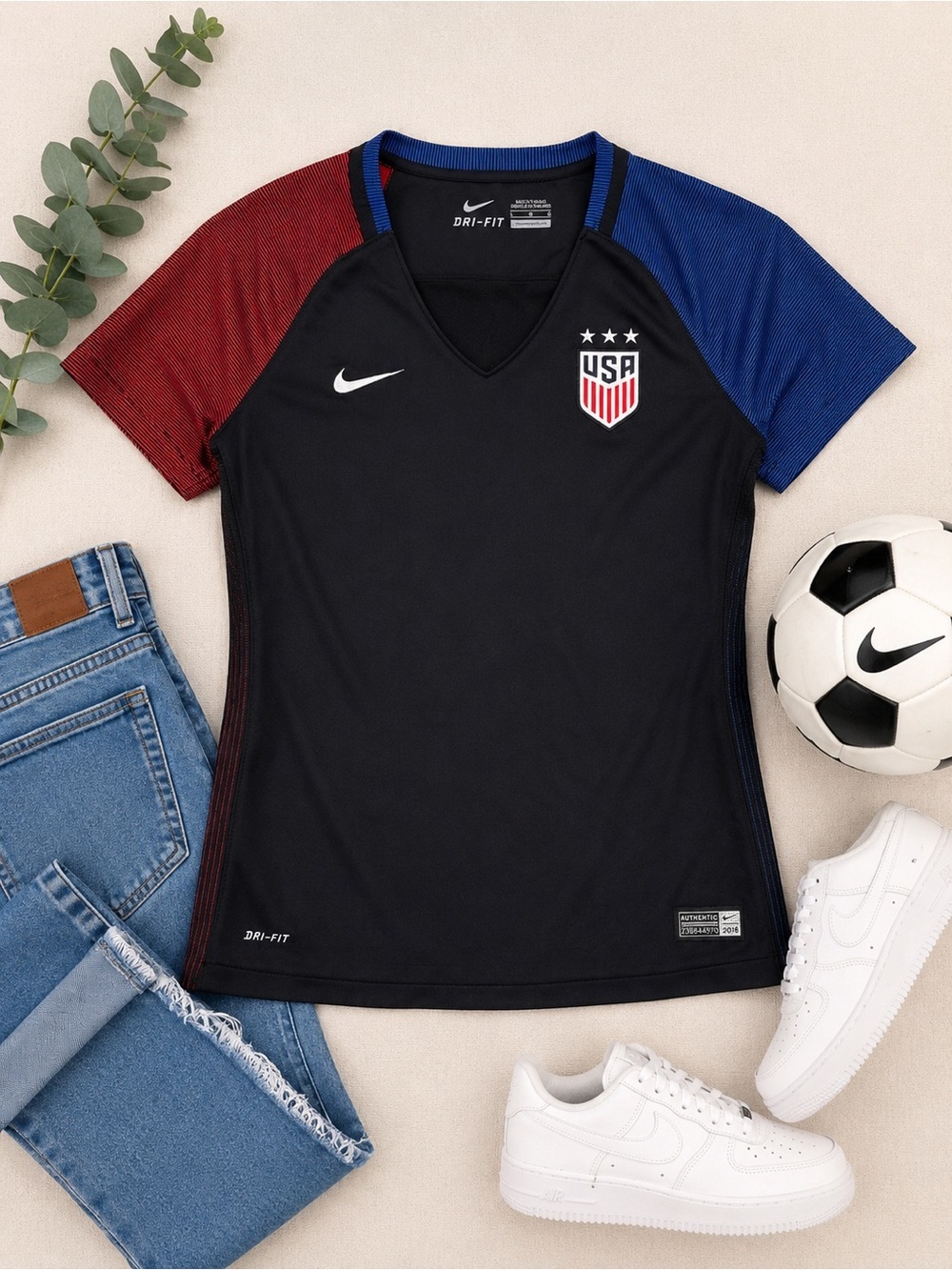 Nike USA Soccer Dri-FIT Jersey Women’s Large Black Red Blue USWNT Shirt